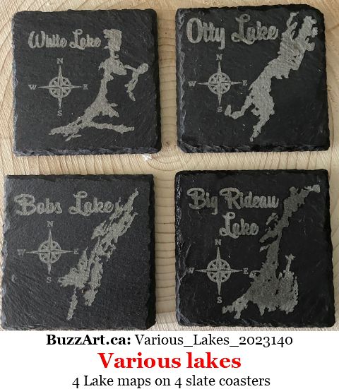 4 Lake maps on 4 slate coasters